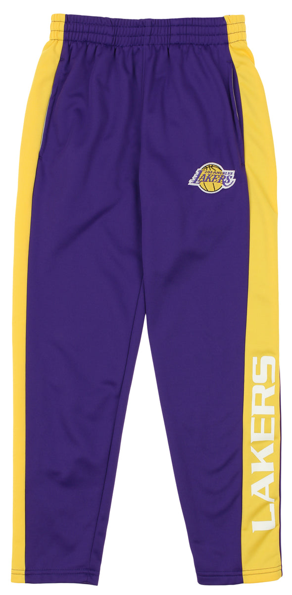 OuterStuff NBA Youth Boys Side Stripe Slim Fit Performance Pant, Los Angeles Lakers