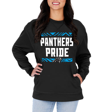 Zubaz NFL Women's Carolina Panthers Team Color & Slogan Crewneck Sweatshirt