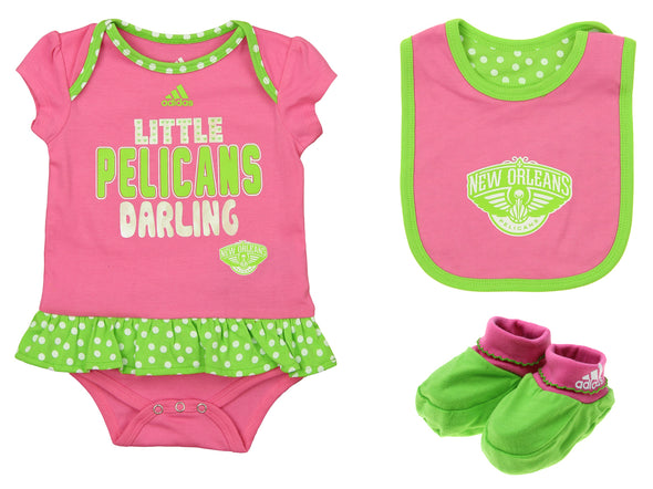NBA Infants Girls New Orleans Pelicans Pink Little Sweet 3-Piece Bib and Bootie Set