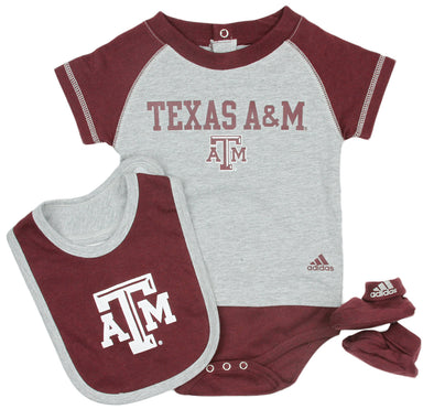 Adidas NCAA Infants Texas A&M Aggies Little Tee Creeper Bib Booties 3 Piece Set