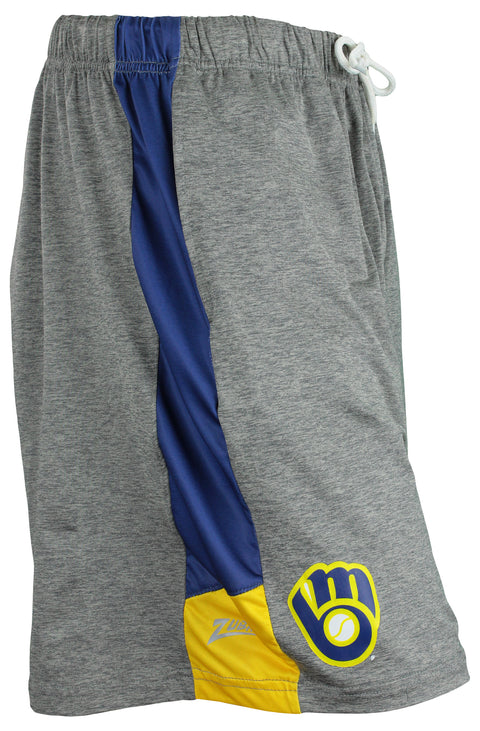 Zubaz MLB Men's Milwaukee Brewers Tonal Gray Space Dye W/Solid Stripe Short