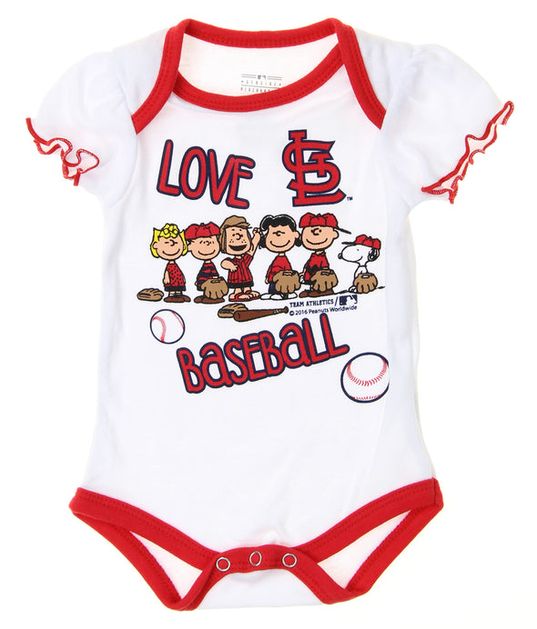 MLB Infants St. Louis Cardinals Peanuts Love Baseball Creeper, White