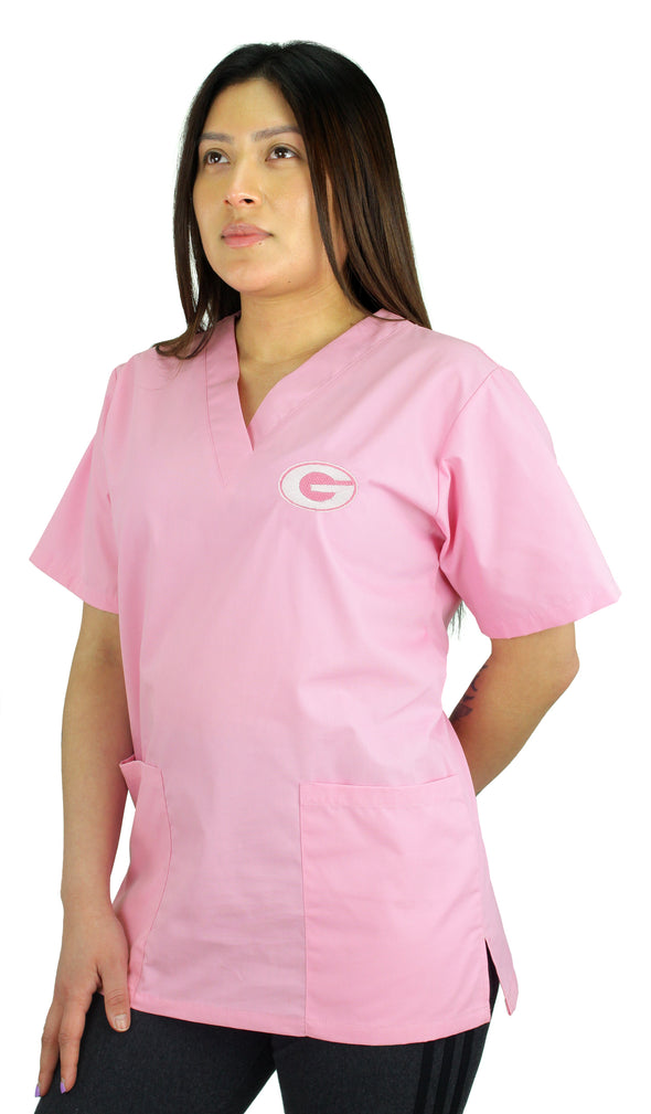 Fabrique Innovations NFL Unisex Green Bay Packers Breast Cancer Awareness Scrub Top