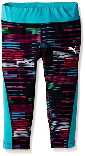Puma Kids / Youth Girls Stripe Printed Capri Leggings, Black Stripe Glitch Print