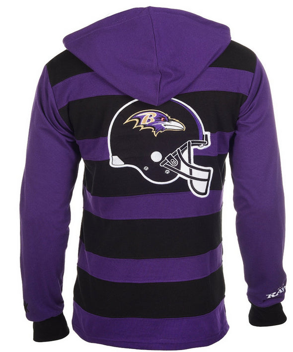 KLEW NFL Men's Baltimore Ravens Striped Rugby Pullover Hoodie, Black/Purple