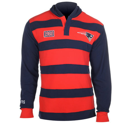 KLEW NFL Men's New England Patriots Striped Rugby Pullover Hoodie, Red / Navy