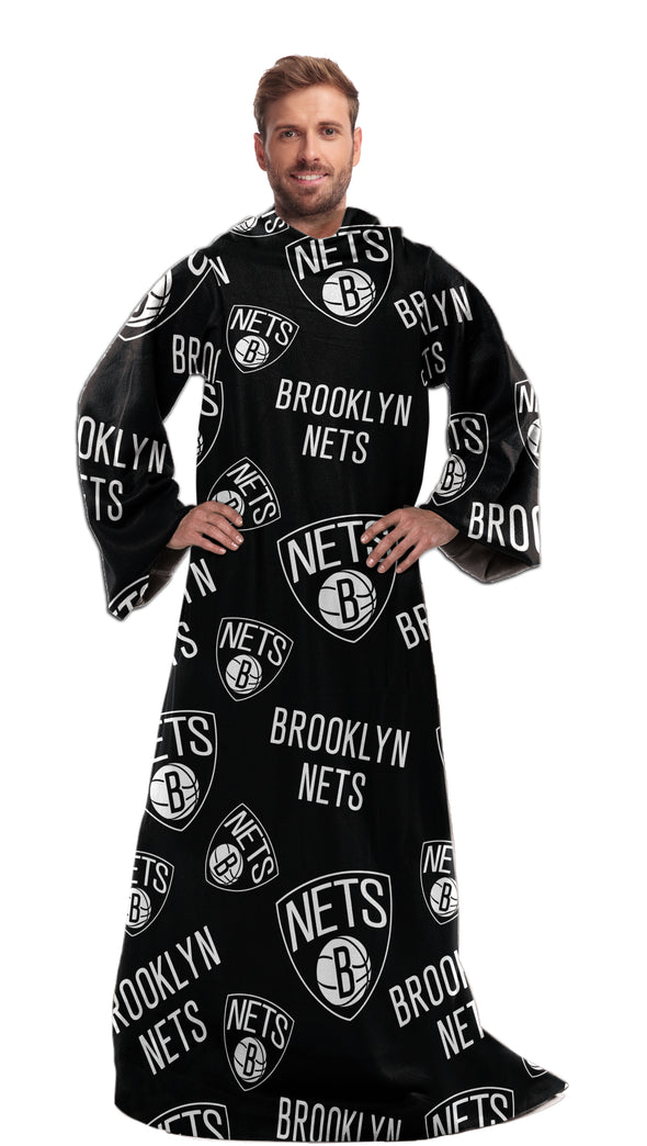 Northwest NBA Brooklyn Nets Toss Silk Touch Comfy Throw with Sleeves 48" x 71"