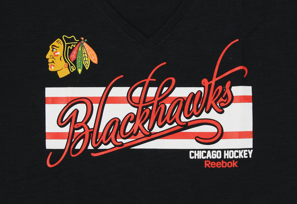 Reebok NHL Chicago Blackhawks Women's Short Sleeve V-neck T-shirt, Black, XL