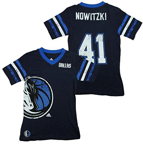 Adidas NBA Youth Girl's Dallas Mavericks Dirk Nowitzki #41 Replica Jersey Tee, Navy
