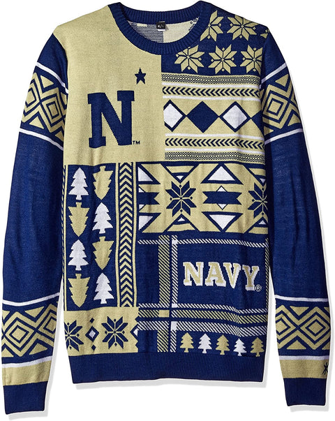 FOCO Navy Midshipmen NCAA Men's Patches Ugly Sweater, Navy Blue