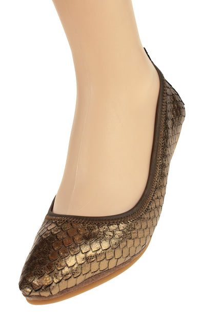 Yosi Samra Women's Vienna 2 Snake Ballet Flat, Jasper