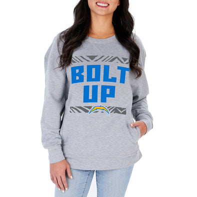 Zubaz NFL Women's Los Angeles Chargers Heather Gray Crewneck Sweatshirt