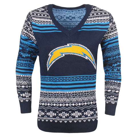 FOCO NFL Women's Los Angeles Chargers Big Logo Aztec V-Neck Sweater