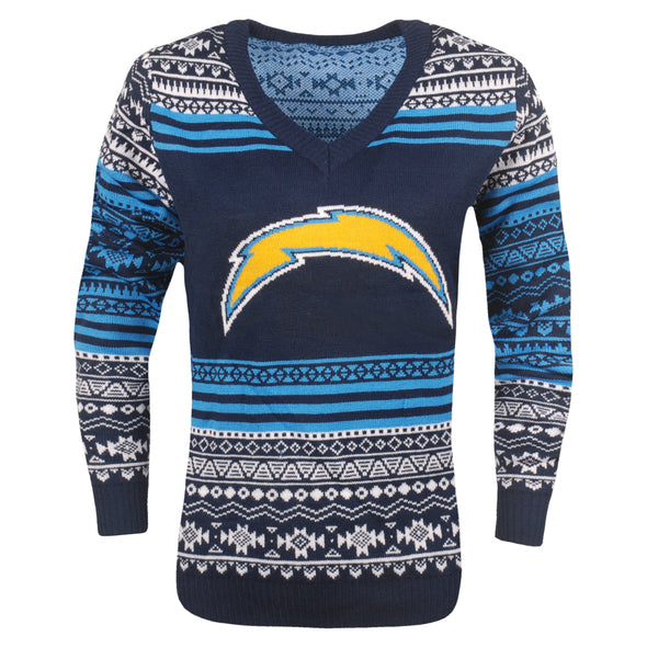 FOCO NFL Women's Los Angeles Chargers Big Logo Aztec V-Neck Sweater