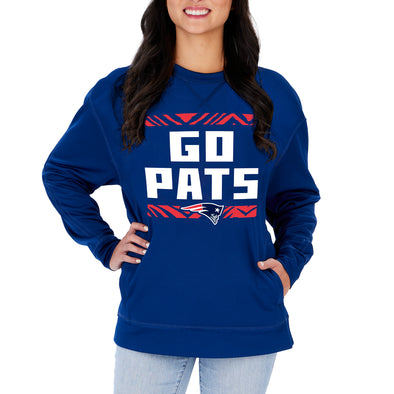 Zubaz NFL Women's New England Patriots Team Color & Slogan Crewneck Sweatshirt