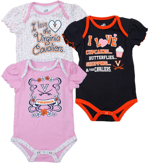 NCAA Infant Girl's Virginia Cavaliers 3 Pack Creeper Bodysuit Set