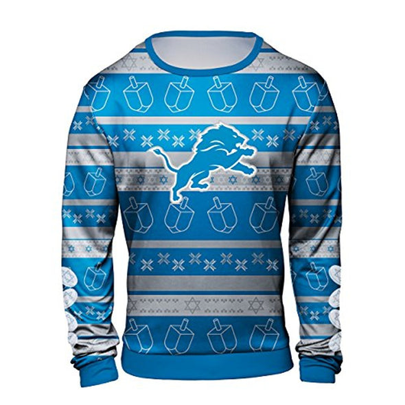 Forever Collectibles NFL Men's Detroit Lions Hanukkah Ugly Crew Neck Sweater