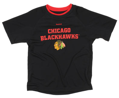 Reebok NHL Hockey Boys Kids Chicago Blackhawks Short Sleeve Performance Tee, Black