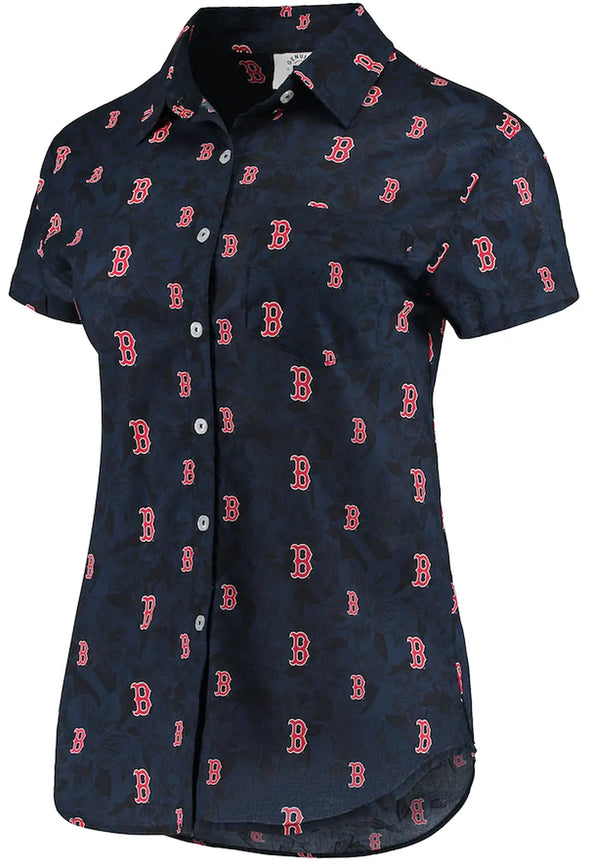 FOCO MLB Women's Boston Red Sox Floral Repeat Mini Print Button Up Shirt