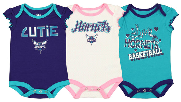 Outerstuff NBA Infant Girls New Orleans Hornets Dribble Time 3 Pack Creeper Set