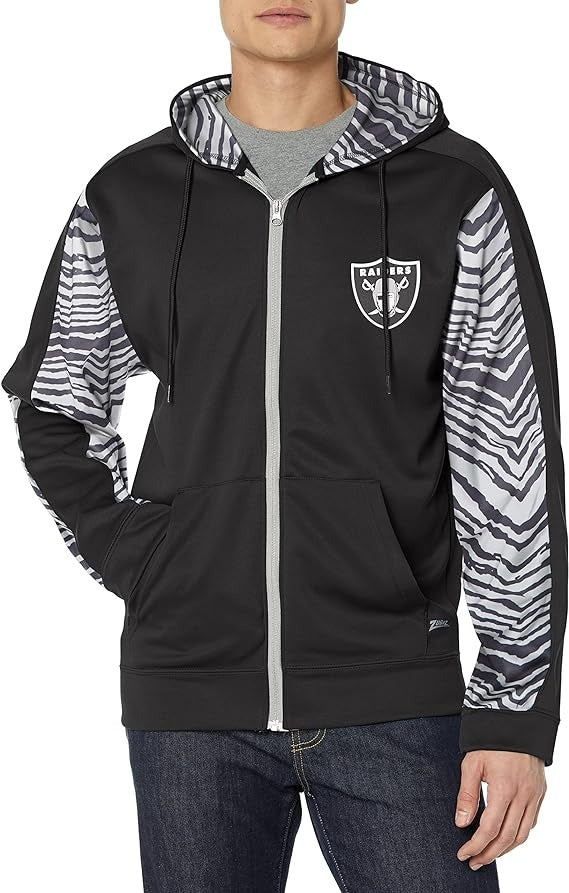 Zubaz Men's Las Vegas Raiders Team Color Zebra Accent Full Zip Hoodie