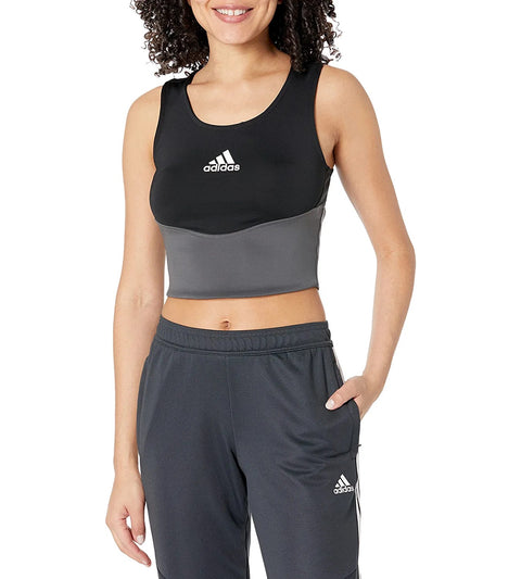 adidas Women's Colorblock 3-Stripes Crop Top, Black/Grey/White