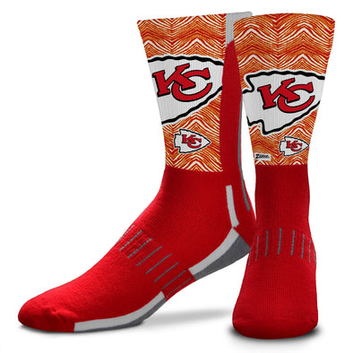 Zubaz X FBF NFL Adult Unisex Kansas City Chiefs Phenom Curve Crew Socks