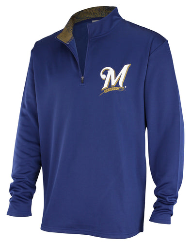 Zubaz MLB Baseball Men's Milwaukee Brewers Static Collar 1/4 Zip Fleece Pullover
