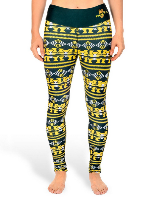 NCAA Women's Oregon Ducks Aztec Print Leggings, Green