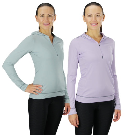 Alo Yoga Sport Women's Half Zip Long Sleeve Hoodie Sweatshirt - Lavender & Grey