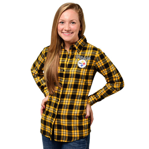 Forever Collectibles NFL Women's Pittsburgh Steelers Check Flannel Shirt