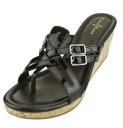 Cole Haan Women's Corby Thong II Wedge Sandals, Black Patent