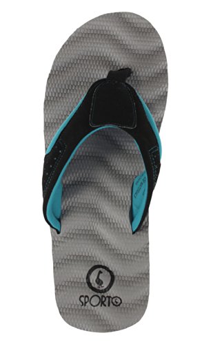 Sporto Women's Beach Comfort Flip Flops Sandals - Black and Gray