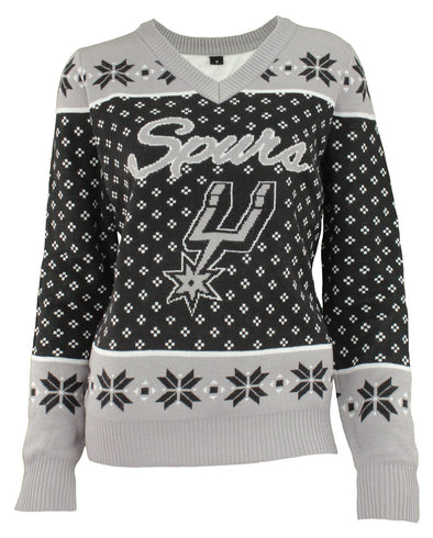 KLEW NBA Women's San Antonio Spurs 2016 Big Logo V-Neck Sweater