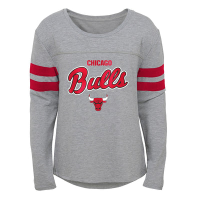 Outerstuff Chicago Bulls NBA Girls Kids (4-6X) Grey Long Sleeve Dolman Tee