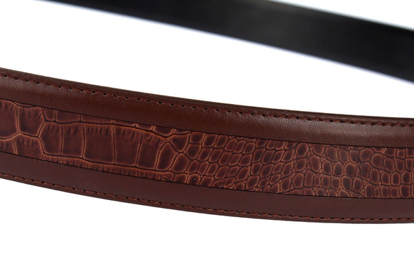 Stacy Adams Mens 6-203 Leather Belt w/ Croco Embossed Center Detail, Cognac