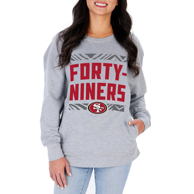 Zubaz NFL Women's San Francisco 49ers Heather Gray Crewneck Sweatshirt