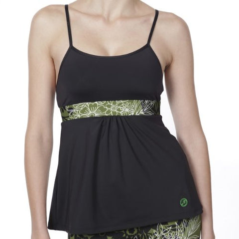 DJ Skins Women's Let it Flow Black Tank, Green Floral