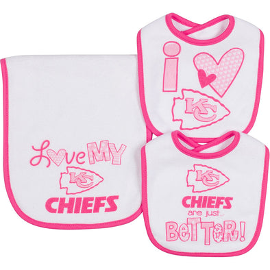 NFL Infant Girls Kansas City Chiefs Dribbler Bibs & Burp Cloth Set, One Size