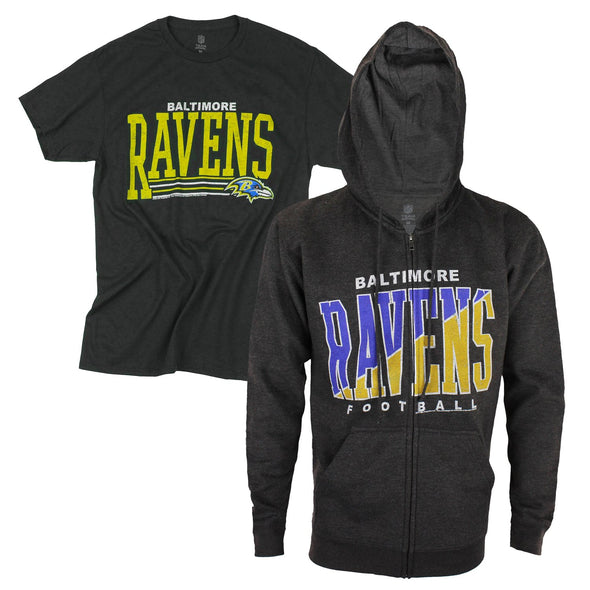 NFL Football Men’s Baltimore Ravens Hoodie and T-Shirt Combo Pack, Black