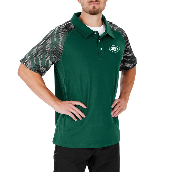 Zubaz NFL Men's New York Jets Elevated Field Polo W/ Viper Print Accent