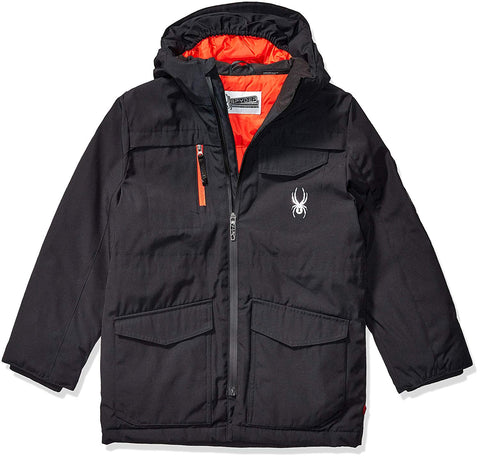 Spyder Boys Youth Big Midweight Water Resistant Hooded Parka, Black