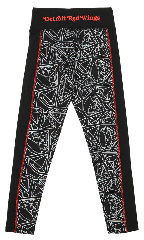 Reebok NHL Youth Girls Detroit Red Wings Diamond Leggings, Black