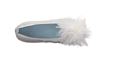 Hitched By Yosi Samra Women's Marry Me Marabou Flats, Silver/ White