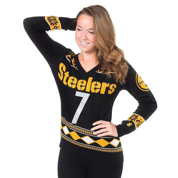 Klew NFL Women's Pittsburgh Steelers B. Roethlisberger #7 Glitter Player Sweater