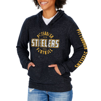 Zubaz NFL Women's Pittsburgh Steelers Marled Soft Pullover Hoodie