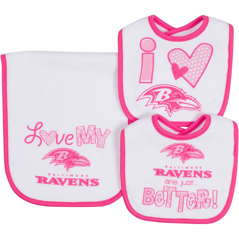 NFL Infant Girls Baltimore Ravens Dribbler Bibs & Burp Cloth Set, One Size