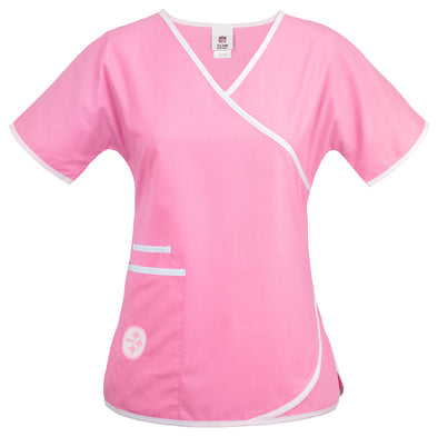 Fabrique Innovations NFL Women's Pittsburgh Steelers Breast Cancer Awareness Scrub Top