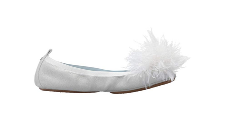 Hitched By Yosi Samra Women's Marry Me Marabou Flats, Silver/ White