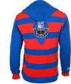 KLEW NHL Men's New York Rangers Striped Rugby Pullover Hoodie, Blue / Red